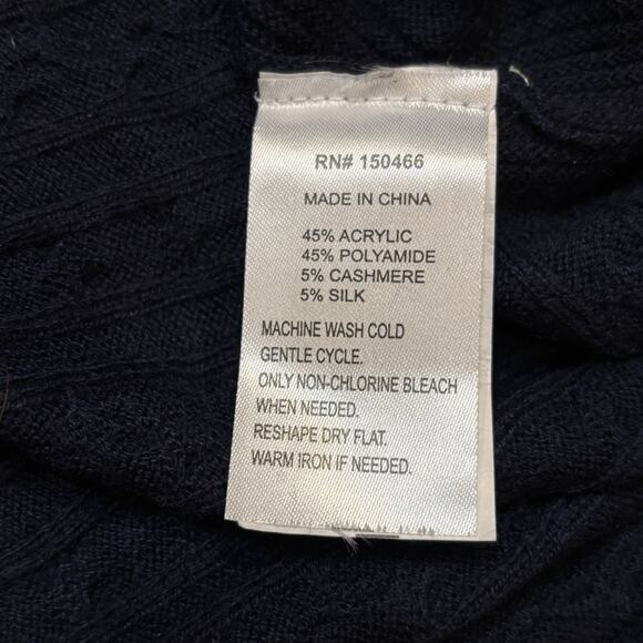 Market & Spruce Cashmere Blend Horizontal Cable Navy Dolman Sleeve Medium - Picture 7 of 8